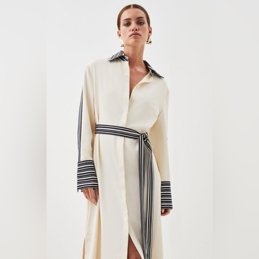 Karen Millen Cream Midi Shirtdress with Black Stripe Trim - Picture 15 of 16